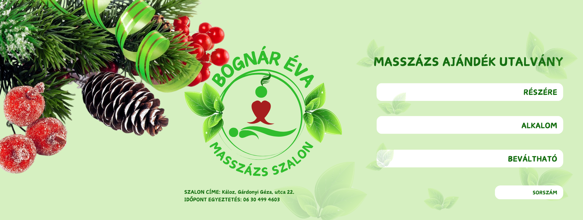 Ajándék utalvány Bognár Éva